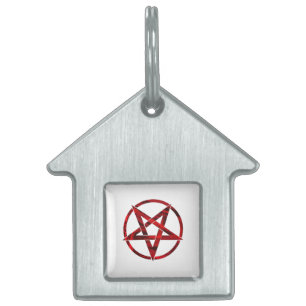 Placa Para Mascotas Pentagrama del Diablo Rojo