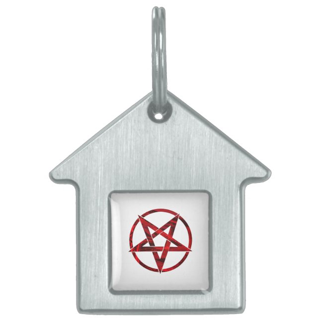 Placa Para Mascotas Pentagrama del Diablo Rojo (Frente)