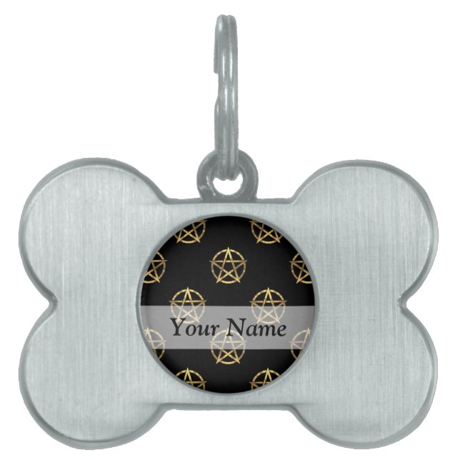 Placa Para Mascotas Pentagrama negro y dorado (Frente)