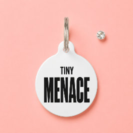 Placa Para Mascotas Pequeña Amenaza Divertido Blanco Nombre Personaliz