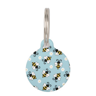 Placa Para Mascotas Pequeñas abejas y flores de margarita