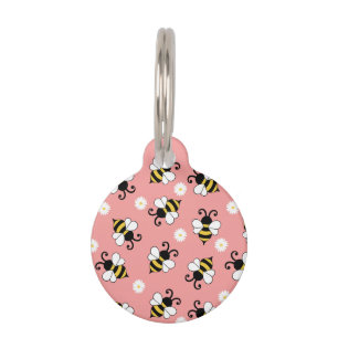 Placa Para Mascotas Pequeñas abejas y flores de margarita