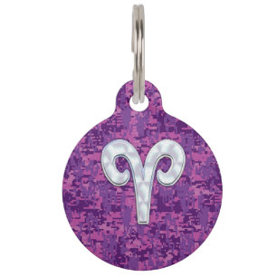Placa Para Mascotas Perla como Aries Símbolo Zodiaco Camuflación Dig