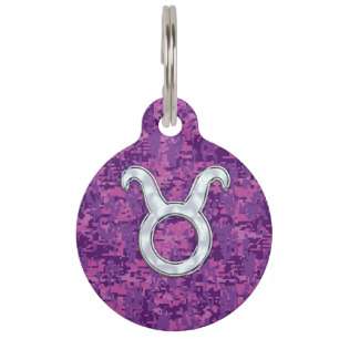 Placa Para Mascotas Perla como Rótulo Taurus Zodiac Fuchsia Camo Digi