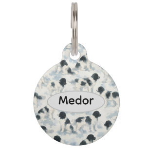 Placa Para Mascotas Perrito Landseer Newfoundland acuarela personaliza