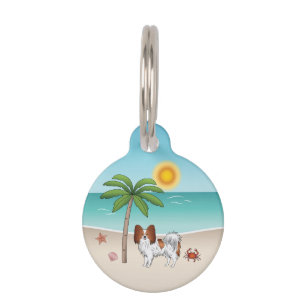 Placa Para Mascotas Perrito Papillon Rojo Y Blanco Playa Tropical De V