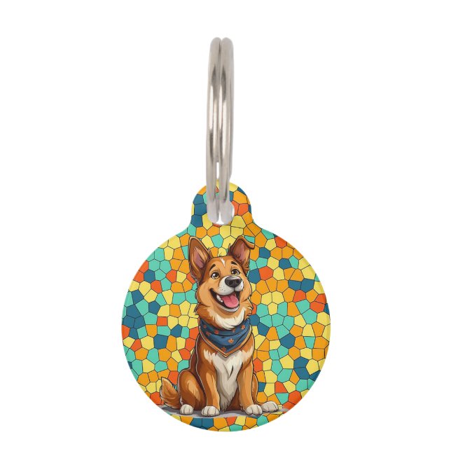 Placa Para Mascotas Perro alegre de estilo cartoon (Anverso)