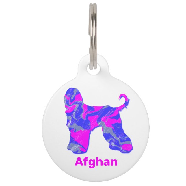 Placa Para Mascotas Perro anillado caliente rosa y azul blanco (Anverso)