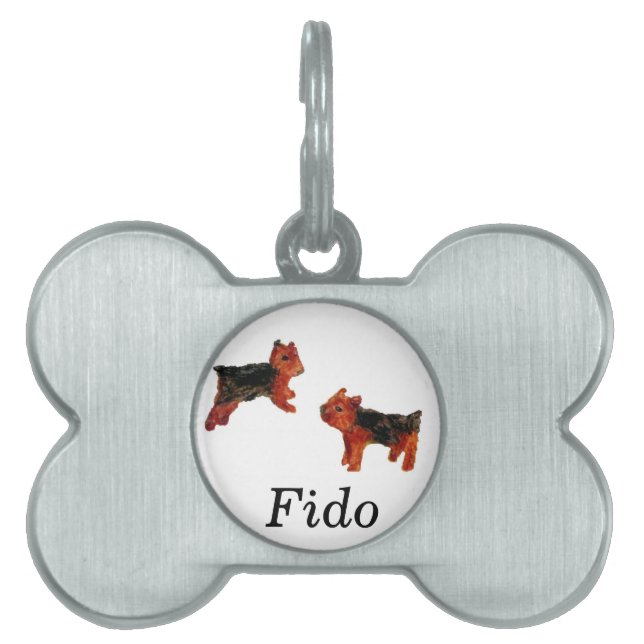 Placa Para Mascotas Perro Art Two Brown Terriers (Frente)