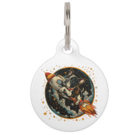 Placa Para Mascotas Perro astronauta bulldog francés en nave espacial