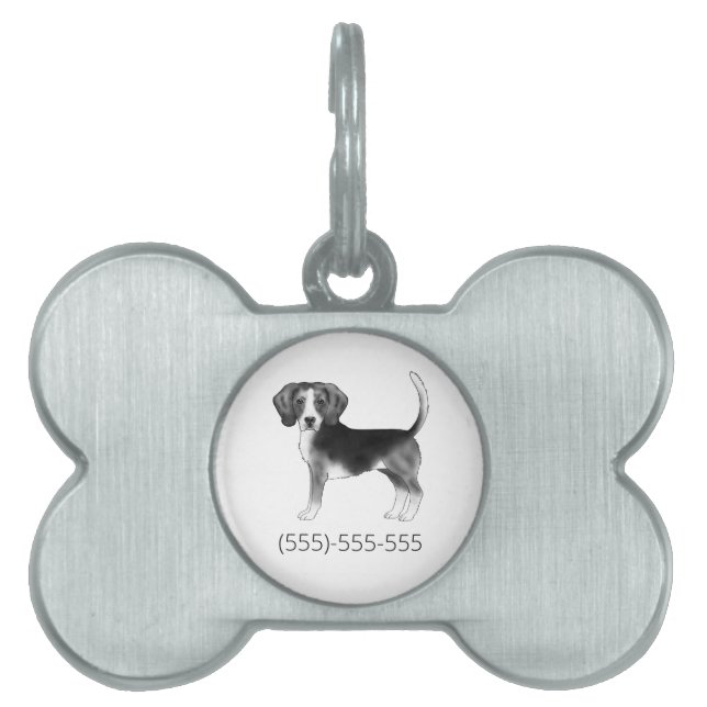 Placa Para Mascotas Perro Beagle En Blanco Y Negro Con Número De Teléf (Frente)