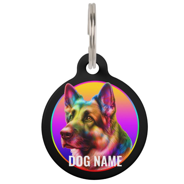 PLACA PARA MASCOTAS PERRO BONITO ARCOÍRIS COLORIDO (Anverso)