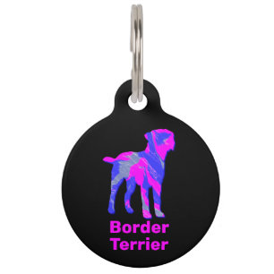Placa Para Mascotas Perro Border Terrier Rosa Caliente y Azul