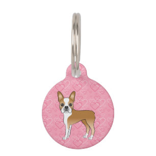 Placa Para Mascotas Perro Boston Terrier color cervato y blanco sobre