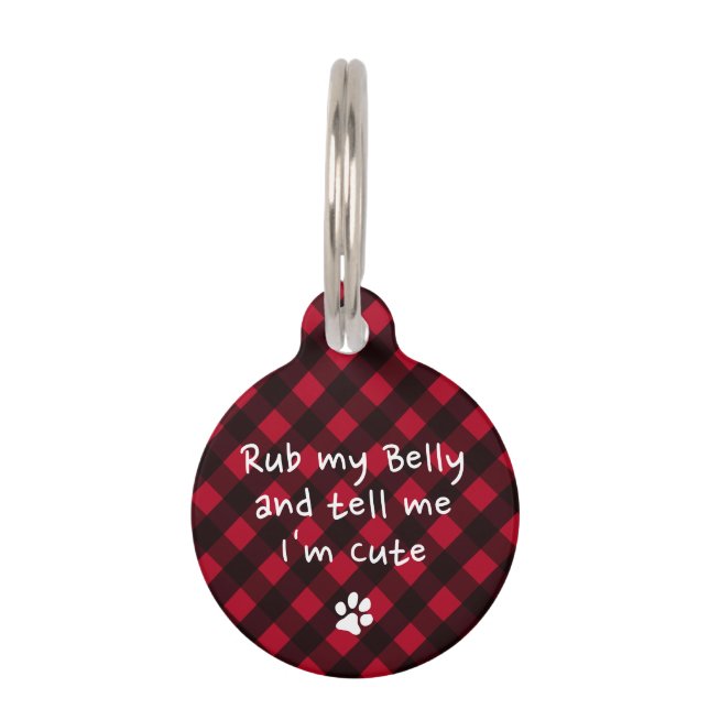 Placa Para Mascotas Perro Cachorro Funny Red Black Plaid Personalizado (Anverso)