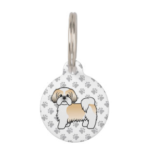 Placa Para Mascotas Perro Cartoon Shih Tzu Dorado Y Blanco & Informaci