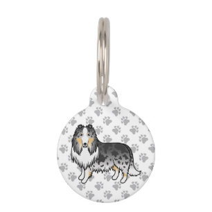 Placa Para Mascotas Perro Collie Áspero Blue Merle Con Patitas E Info