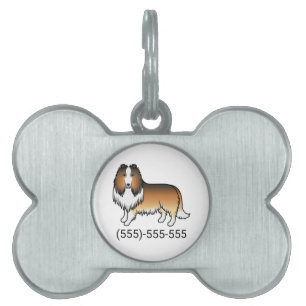 Placa Para Mascotas Perro Collie Áspero Sable y Número de Teléfono