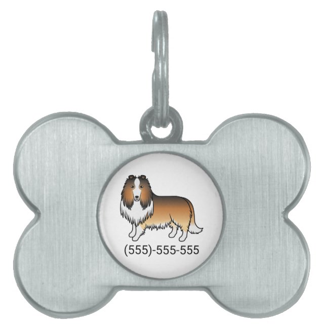 Placa Para Mascotas Perro Collie Áspero Sable y Número de Teléfono (Frente)