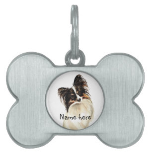Placa Para Mascotas Perro conocido de encargo de Papillon del negro de