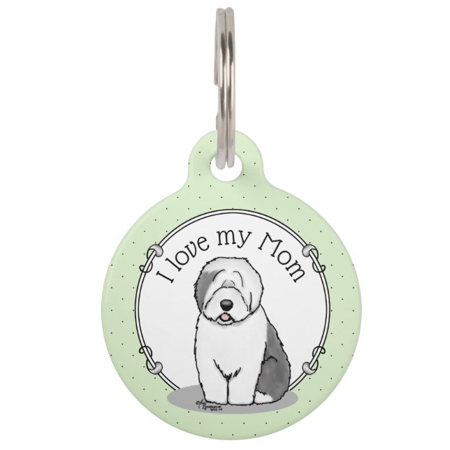 Placa Para Mascotas Perro Cute OES Mamá Sheepdog Inglés Viejo (Gris 1) (Anverso)