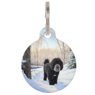 Placa Para Mascotas Perro de Agua Portugués Deja que Nieve Navidad