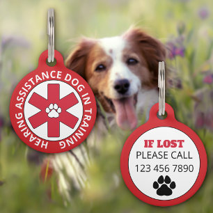 Placa Para Mascotas Perro De Asistencia Auditiva Roja En Entrenamiento