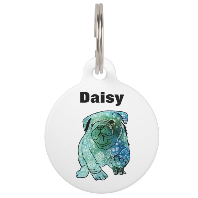 Placa Para Mascotas Perro de bulldog,Puppy Mandala Nombre personalizad (Anverso)