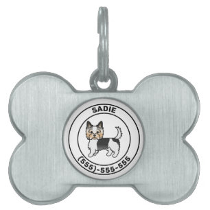 Placa Para Mascotas Perro de dibujos animados Biewer Terrier con nombr