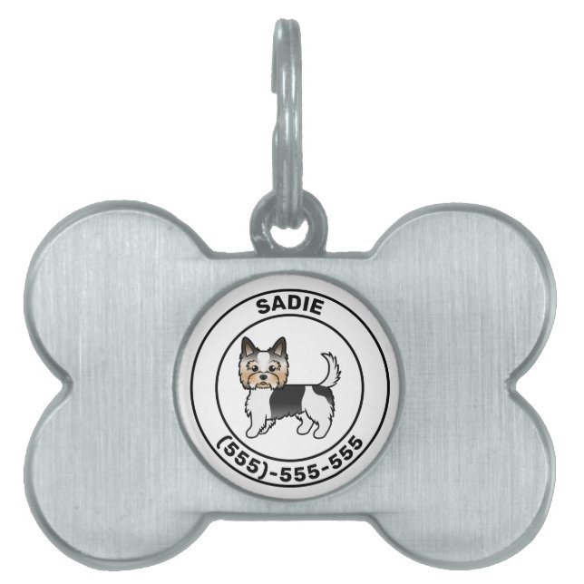Placa Para Mascotas Perro de dibujos animados Biewer Terrier con nombr (Frente)