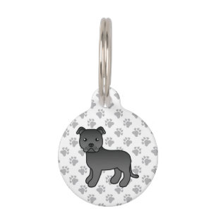 Placa Para Mascotas Perro de dibujos animados inglés Staffie negro e i
