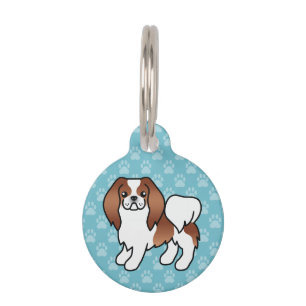 Placa Para Mascotas Perro de dibujos animados japonés Chin rojo y blan