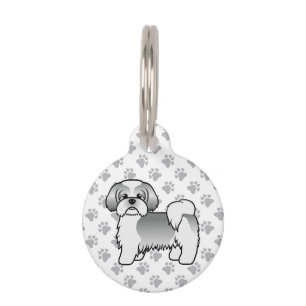 Placa Para Mascotas Perro De Dibujos Animados Shih Tzu Plateado Y Blan