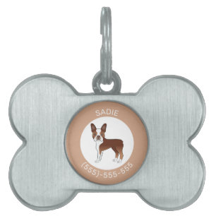 Placa Para Mascotas Perro de dibujos animados Terrier de Boston rojo &
