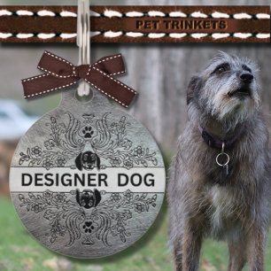 Placa Para Mascotas Perro de diseño Metalizado Faux Silver engreído