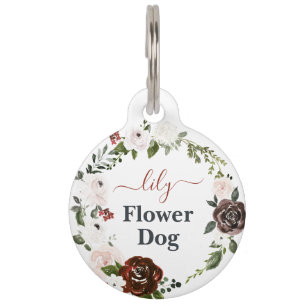 Placa Para Mascotas Perro de flores   Perro en Monograma Boda
