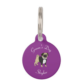 Placa Para Mascotas Perro de Groom con pug en Tuxedo en morado