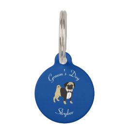 Placa Para Mascotas Perro de Groom con pug en Tuxedo sobre azul