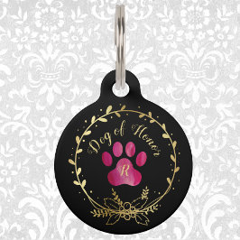 Placa Para Mascotas Perro de honor Fuchsia Paw Print Boda