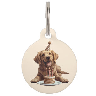 Placa Para Mascotas Perro de la recuperación dorada del cumpleaños