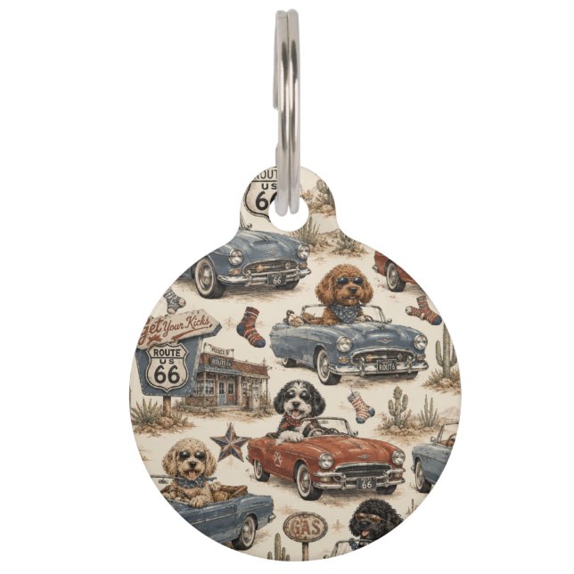 Placa Para Mascotas Perro de la ruta retro 66 (Anverso)