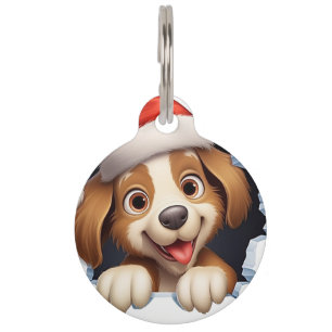 Placa Para Mascotas Perro de Navidad lindo ilustrado a través de la pa