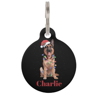 Placa Para Mascotas Perro de Navidad Pastor Alemán con Nombre Personal