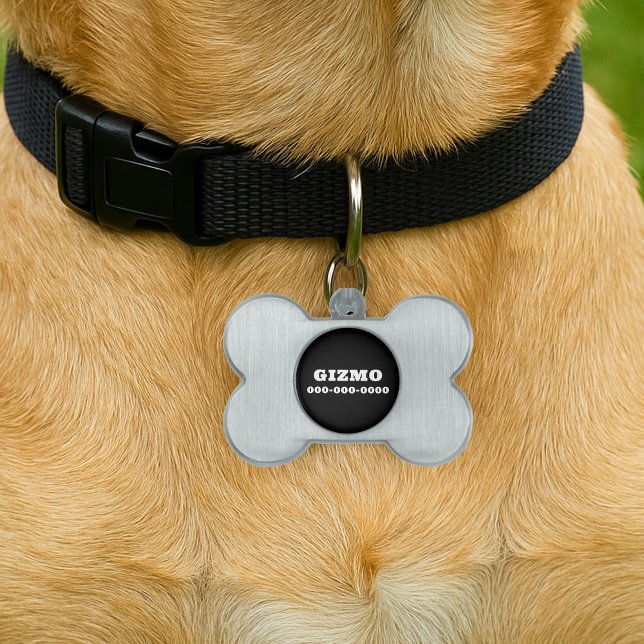 Placa Para Mascotas Perro de nombre personalizado negro sólido negrita (Bold Solid Black Custom Name Dog Pet ID Tag
)