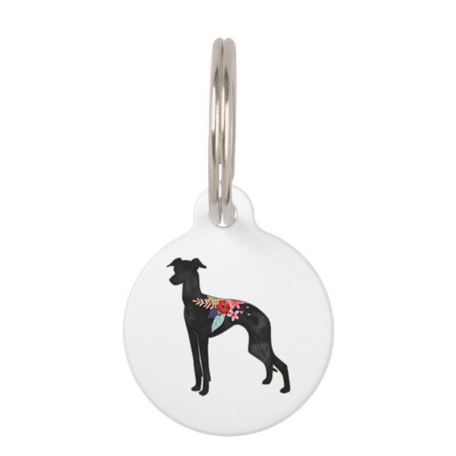 Placa Para Mascotas Perro de raza galgo italiano bohemio floral Silla  (Anverso)