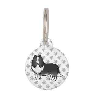 Placa Para Mascotas Perro de raza Shetland Sheepdog Bi-Negro con patas