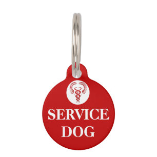 Placa Para Mascotas Perro de servicio rojo caduceus