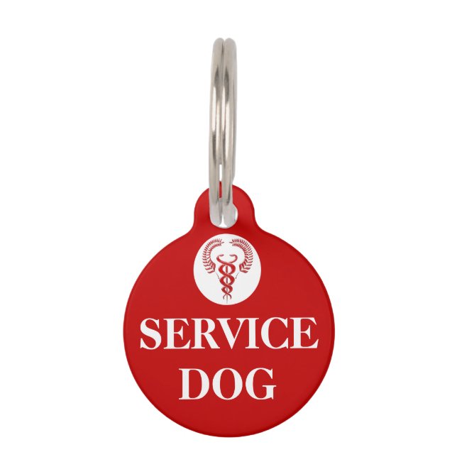 Placa Para Mascotas Perro de servicio rojo caduceus (Anverso)