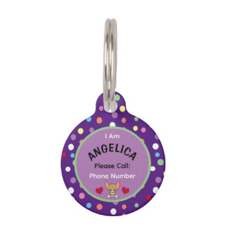 Placa Para Mascotas Perro del patrón polkadot color morado personaliza