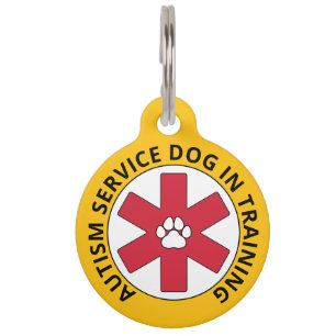 Placa Para Mascotas Perro del servicio de autismo amarillo en entrenam